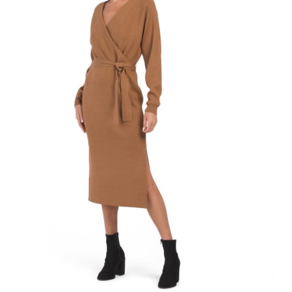 Nicole Miller New York Dresses & Skirts - NWT Nicole Miller New York Camel Brown Knit Sweater Wrap Midi Dress Size Small